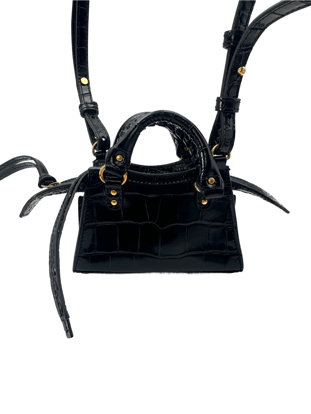 Black Croc-Embossed Mini Satchel Handbag